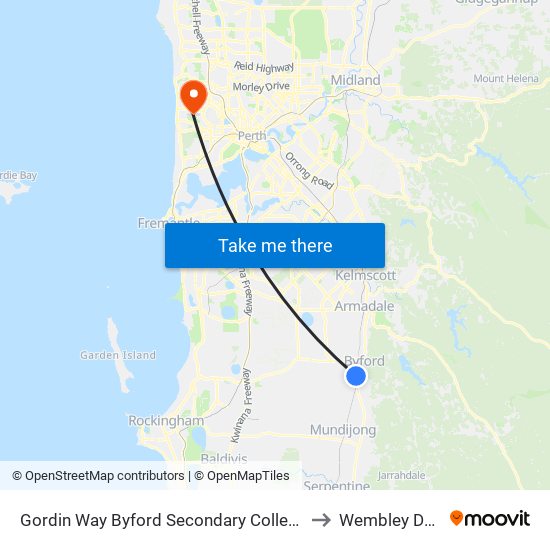 Gordin Way Byford Secondary College Stand 3 to Wembley Downs map