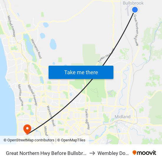 Great Northern Hwy Before Bullsbrook Rd to Wembley Downs map