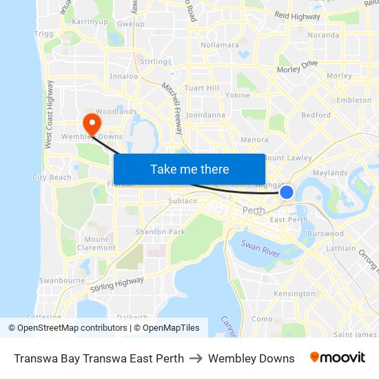 Transwa Bay Transwa East Perth to Wembley Downs map