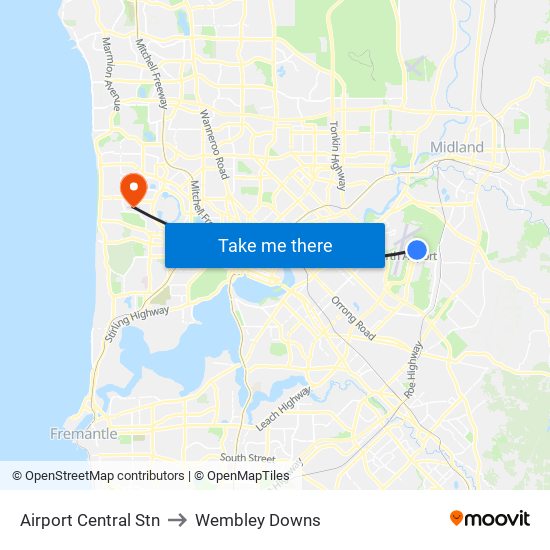 Airport Central Stn to Wembley Downs map