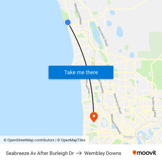 Seabreeze Av After Burleigh Dr to Wembley Downs map