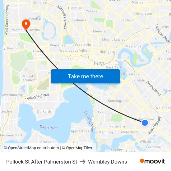 Pollock St After Palmerston St to Wembley Downs map