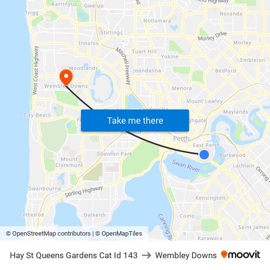 Hay St Queens Gardens Cat Id 143 to Wembley Downs map