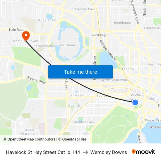 Havelock St Hay Street Cat Id 144 to Wembley Downs map