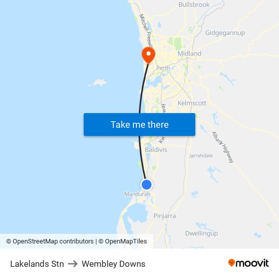 Lakelands Stn to Wembley Downs map