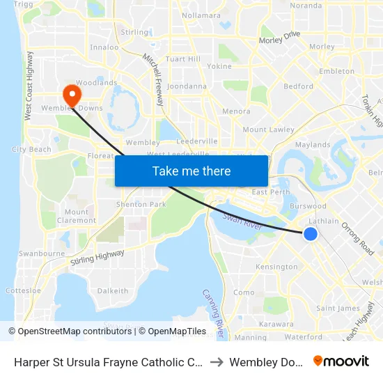 Harper St Ursula Frayne Catholic College to Wembley Downs map
