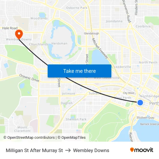Milligan St After Murray St to Wembley Downs map