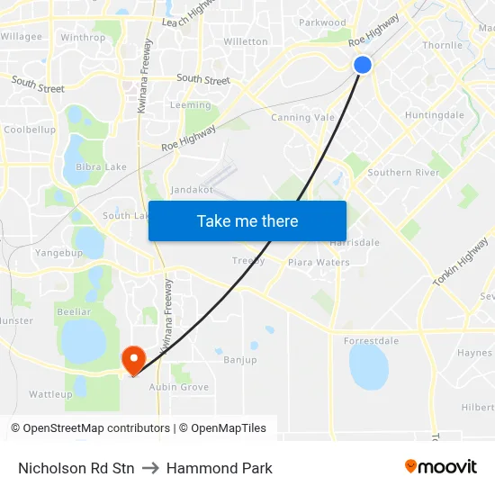 Nicholson Rd Stn to Hammond Park map