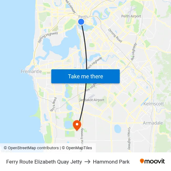 Ferry Route Elizabeth Quay Jetty to Hammond Park map