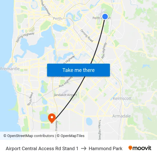 Airport Central Access Rd Stand 1 to Hammond Park map