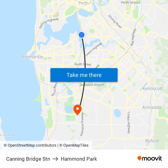 Canning Bridge Stn to Hammond Park map