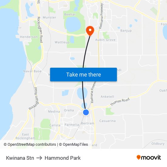 Kwinana Stn to Hammond Park map