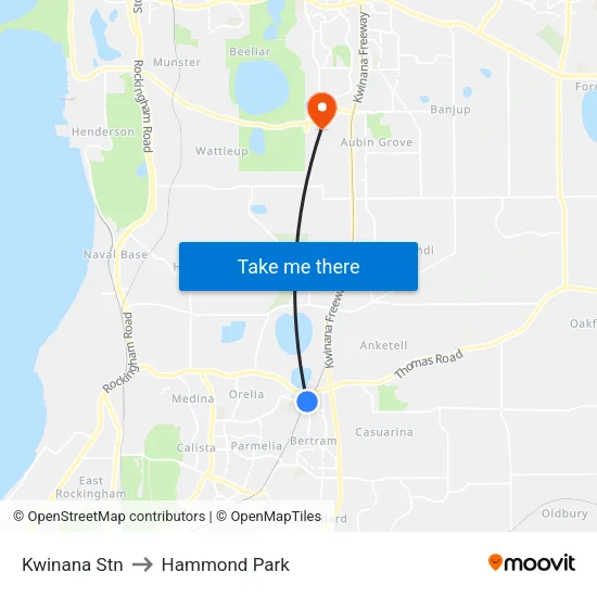 Kwinana Stn to Hammond Park map