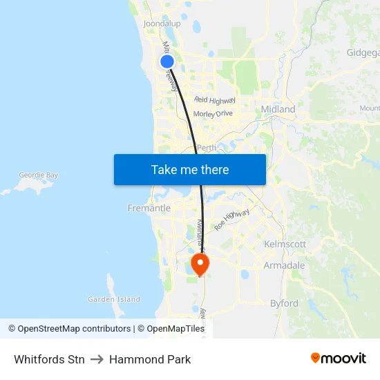 Whitfords Stn to Hammond Park map