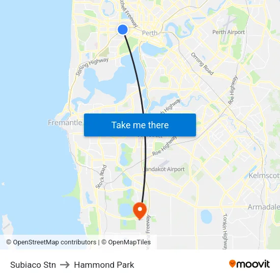 Subiaco Stn to Hammond Park map