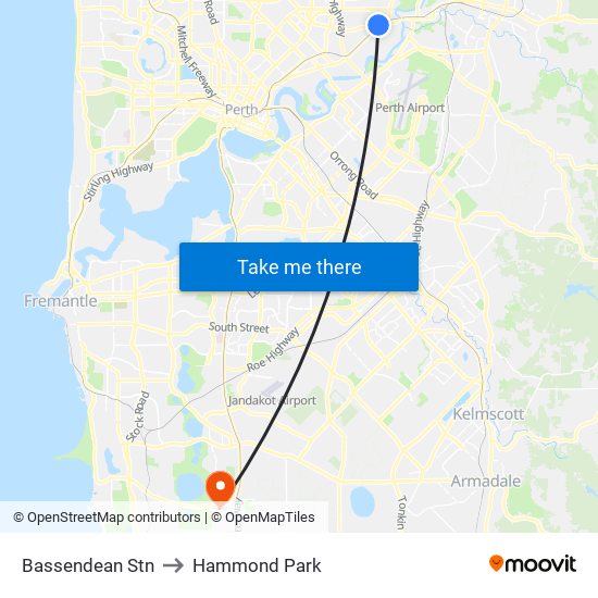 Bassendean Stn to Hammond Park map