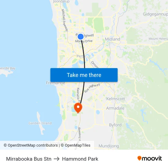 Mirrabooka Bus Stn to Hammond Park map