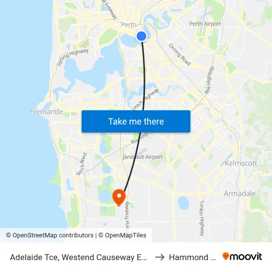 Adelaide Tce, Westend Causeway Eastbound to Hammond Park map
