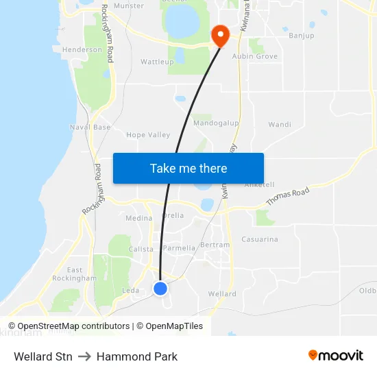 Wellard Stn to Hammond Park map