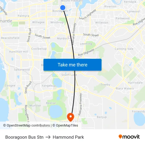 Booragoon Bus Stn to Hammond Park map
