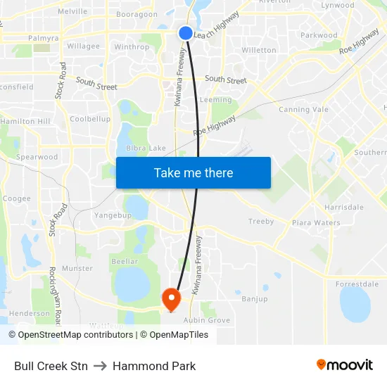 Bull Creek Stn to Hammond Park map