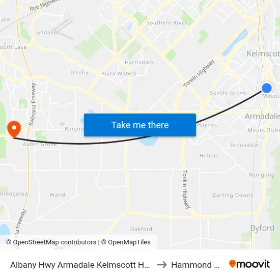 Albany Hwy Armadale Kelmscott Hospital to Hammond Park map