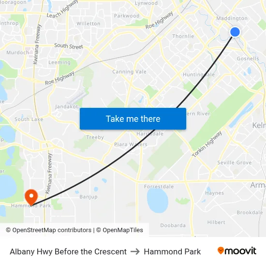 Albany Hwy Before the Crescent to Hammond Park map