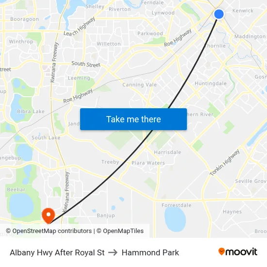 Albany Hwy After Royal St to Hammond Park map