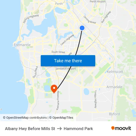 Albany Hwy Before Mills St to Hammond Park map