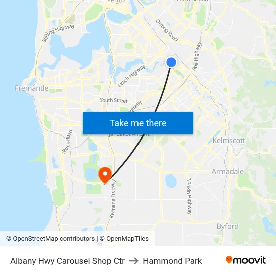 Albany Hwy Carousel Shop Ctr to Hammond Park map