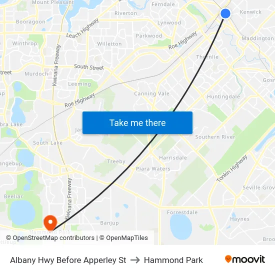 Albany Hwy Before Apperley St to Hammond Park map
