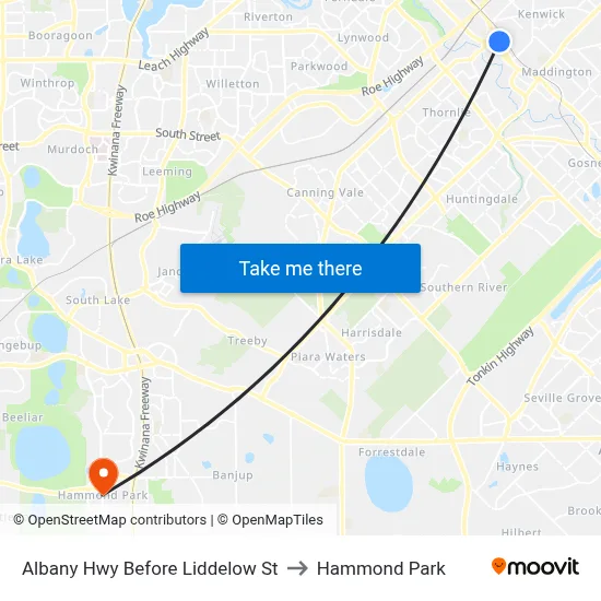 Albany Hwy Before Liddelow St to Hammond Park map
