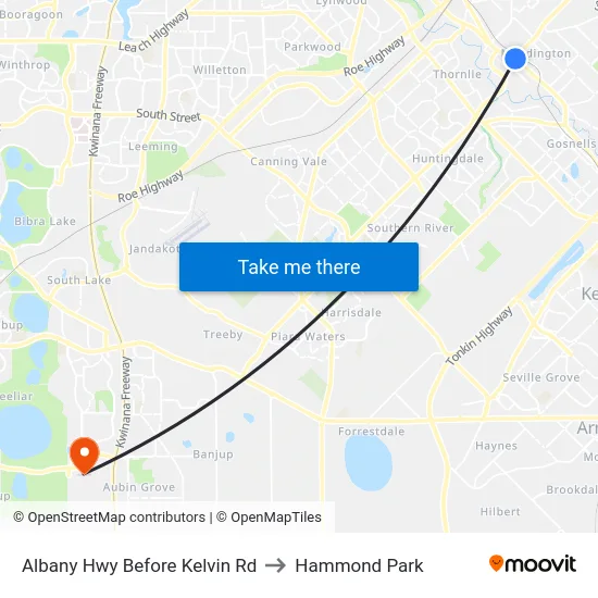 Albany Hwy Before Kelvin Rd to Hammond Park map