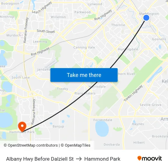 Albany Hwy Before Dalziell St to Hammond Park map
