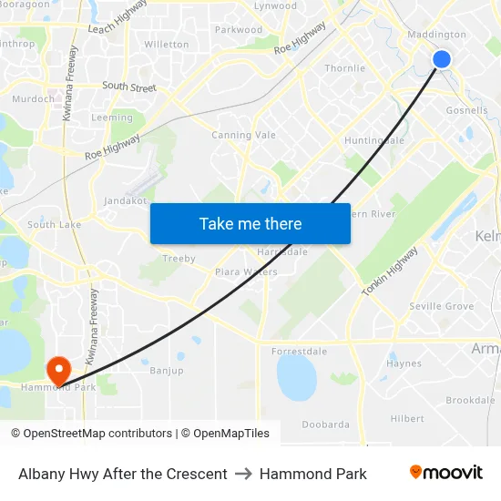 Albany Hwy After the Crescent to Hammond Park map