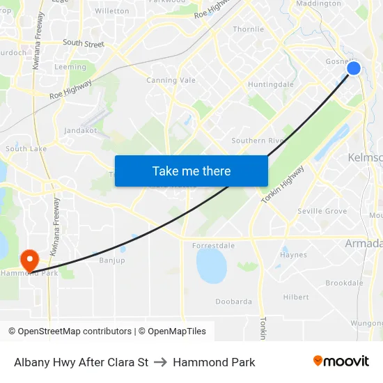 Albany Hwy After Clara St to Hammond Park map