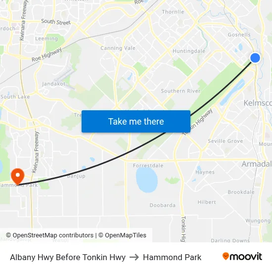 Albany Hwy Before Tonkin Hwy to Hammond Park map