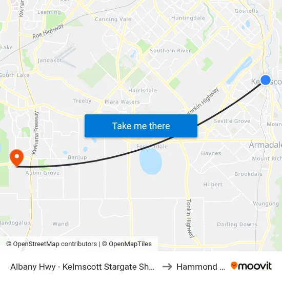 Albany Hwy - Kelmscott Stargate Shopping Ctr to Hammond Park map