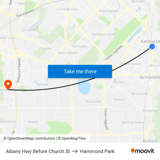 Albany Hwy Before Church St to Hammond Park map