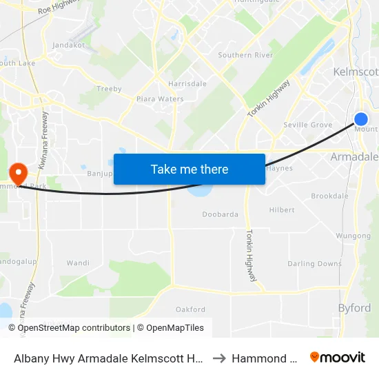 Albany Hwy Armadale Kelmscott Hospital to Hammond Park map