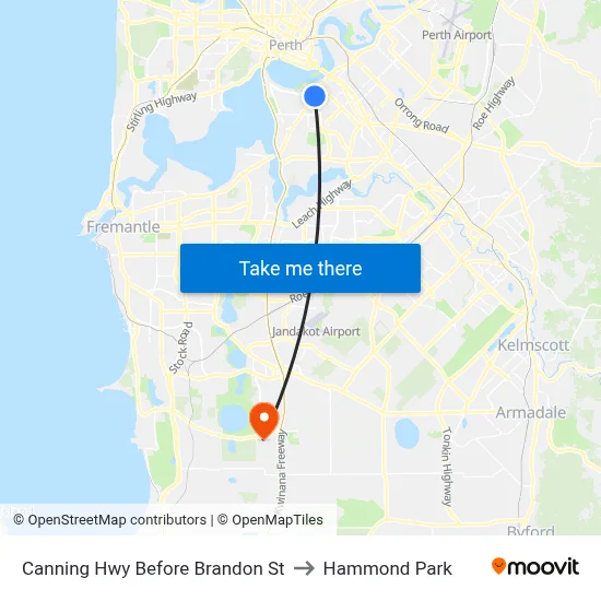Canning Hwy Before Brandon St to Hammond Park map