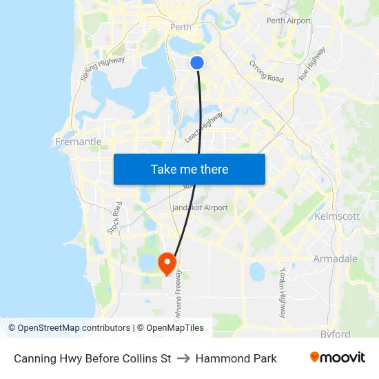 Canning Hwy Before Collins St to Hammond Park map
