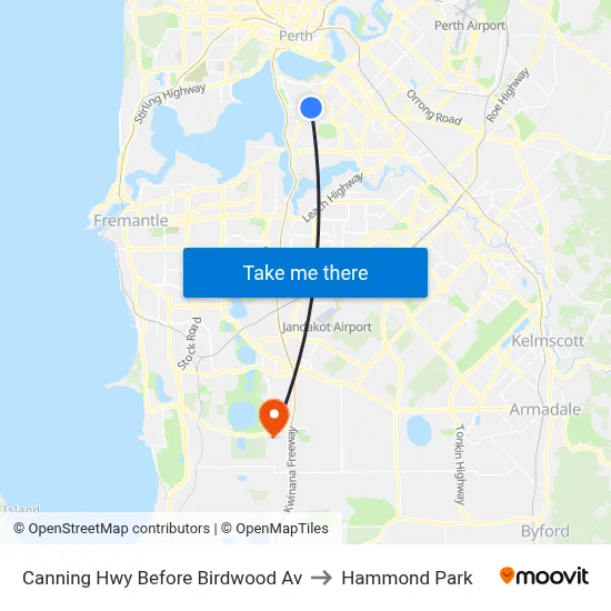Canning Hwy Before Birdwood Av to Hammond Park map