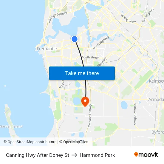 Canning Hwy After Doney St to Hammond Park map
