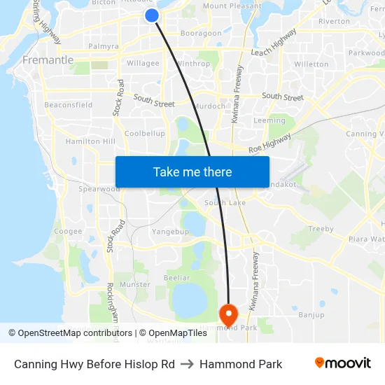 Canning Hwy Before Hislop Rd to Hammond Park map