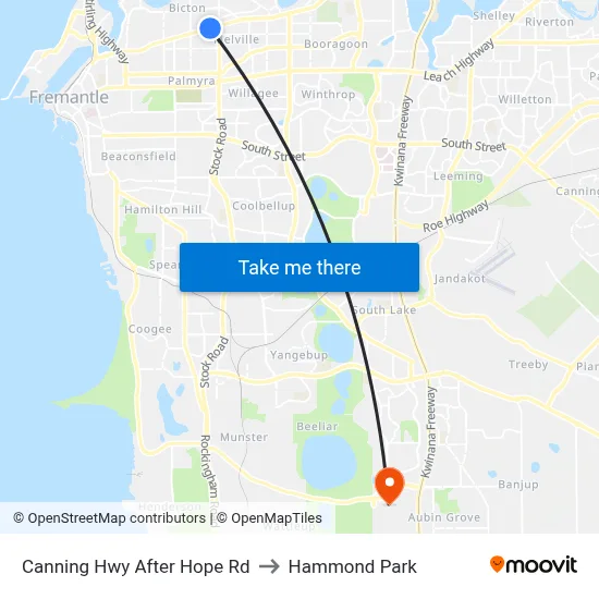 Canning Hwy After Hope Rd to Hammond Park map