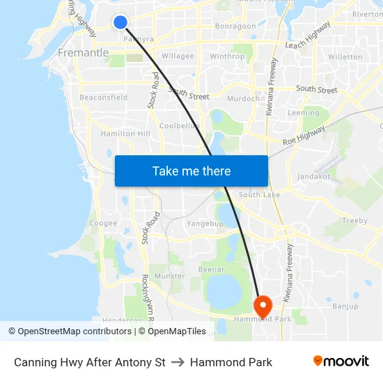 Canning Hwy After Antony St to Hammond Park map