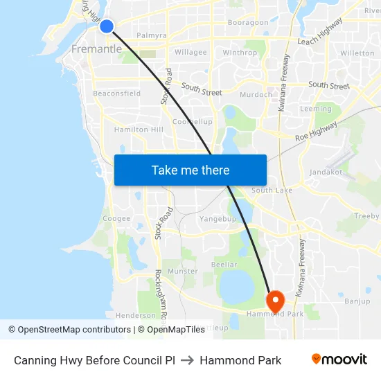Canning Hwy Before Council Pl to Hammond Park map
