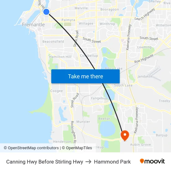 Canning Hwy Before Stirling Hwy to Hammond Park map