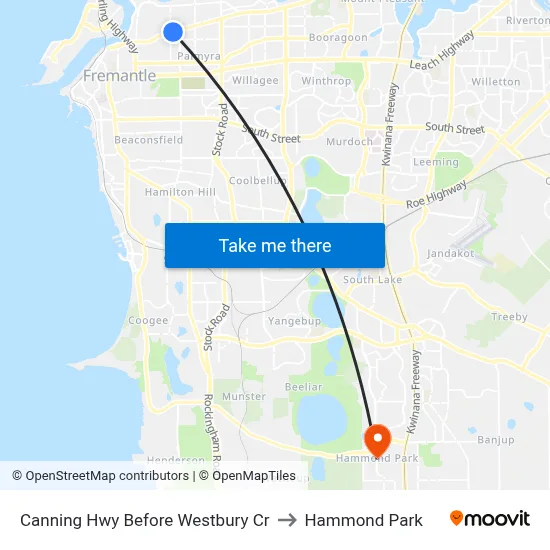 Canning Hwy Before Westbury Cr to Hammond Park map